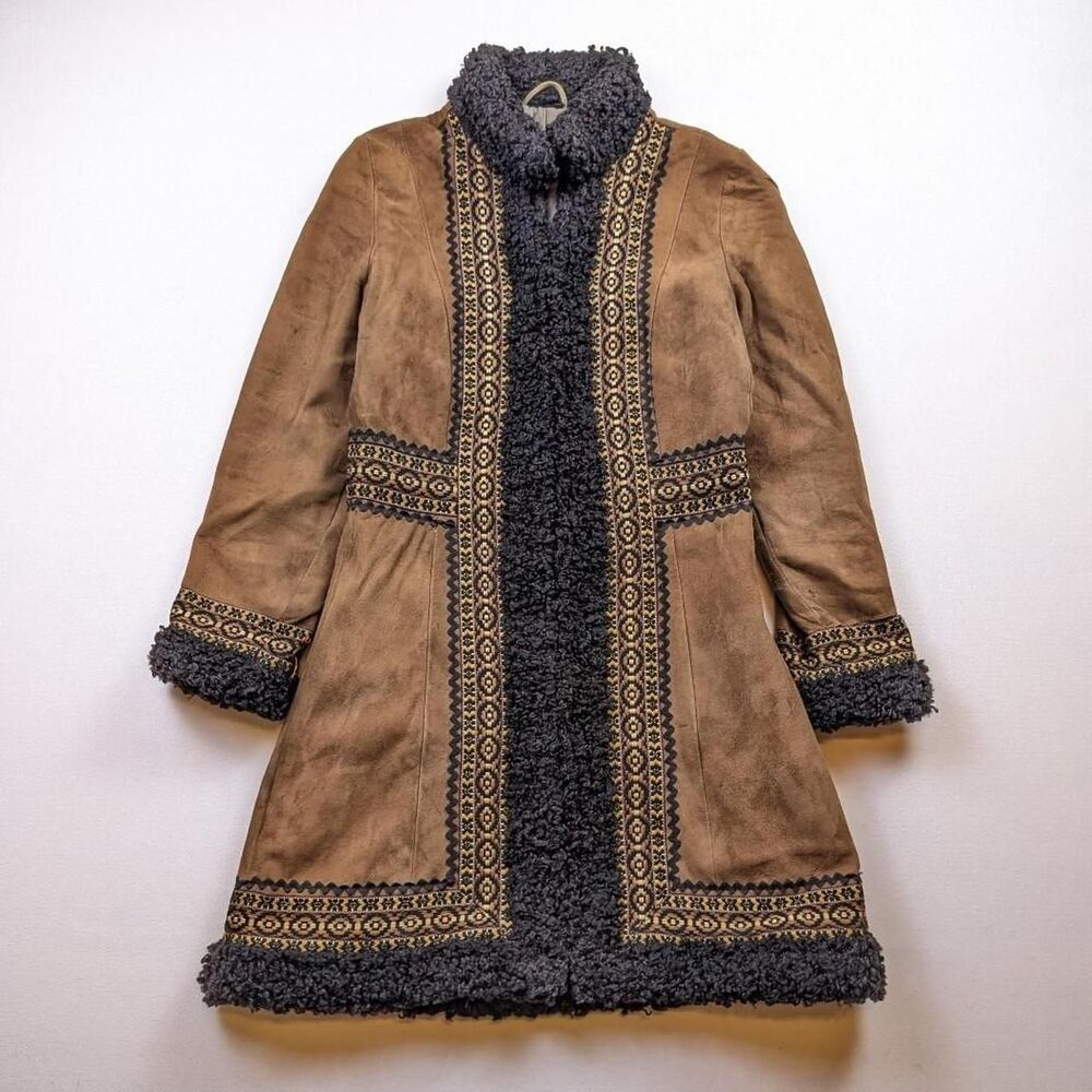 Vtg 70s Breier Of Amsterdam Womens Long Suede Jacket Brown Shearling Size S